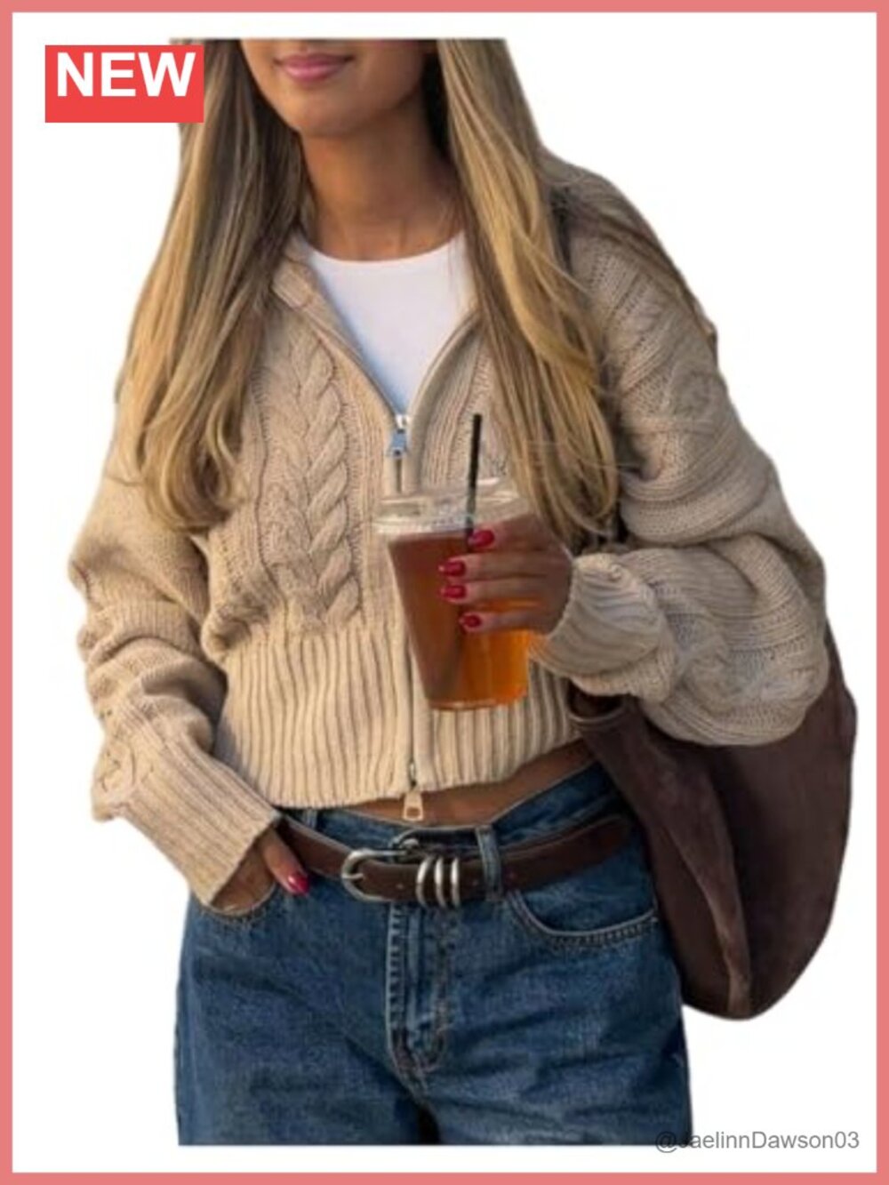 Cable Knit Cropped Zip Up Hooded Cardigan Sweater Oversized Y2K